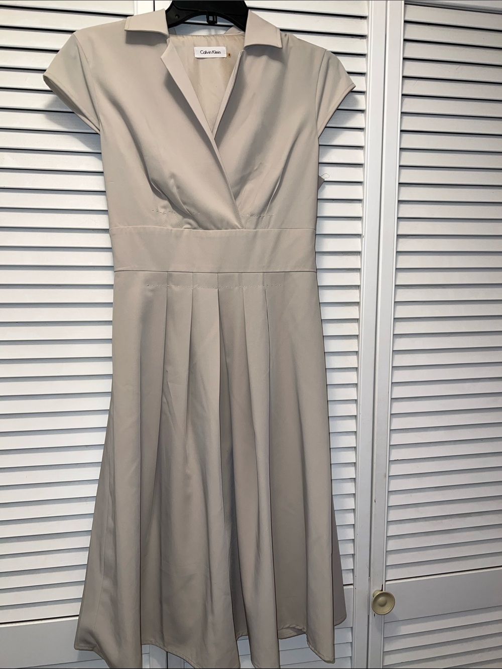 Calvin Klein Neutral Beige Cap-Sleeve Fit-and-Flare Midi Dress
